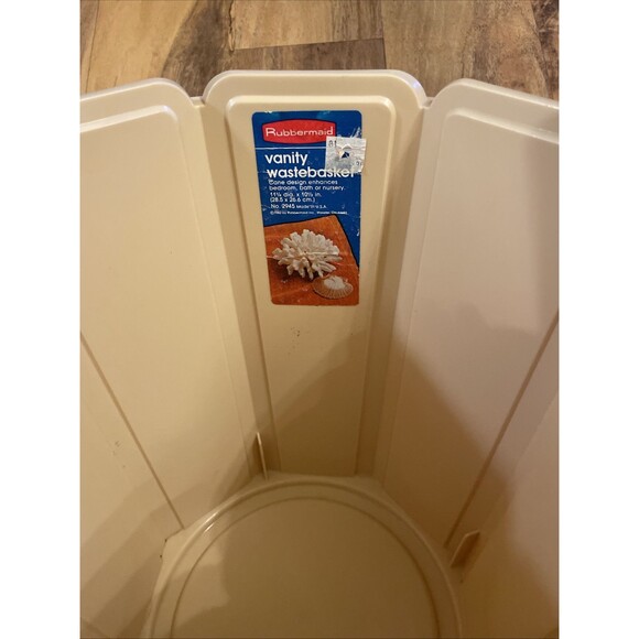 Vintage Rubbermaid Trash Can Waste Basket Almond Cream Tan Basket Weave 2945 - Picture 4 of 9